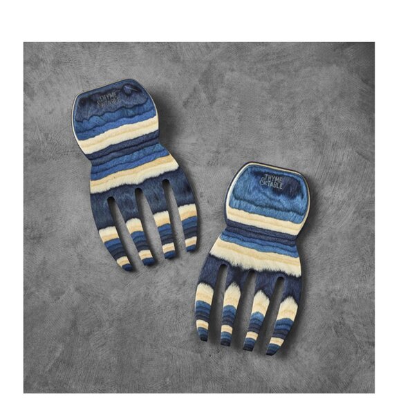 Thyme & Table Blue Wood Salad Hand Set - Picture 7 of 8